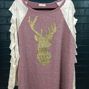 Oddy 3X Holiday Long Sleeve Reindeer Sequin Top